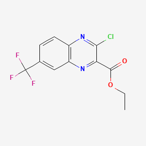 molecular formula C12H8ClF3N2O2 B574120 Ethyl 3-chloro-7-(trifluoromethyl)quinoxaline-2-carboxylate CAS No. 194423-79-5