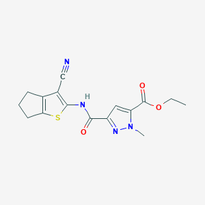 molecular formula C16H16N4O3S B5741551 ETHYL 3-{[(3-CYANO-5,6-DIHYDRO-4H-CYCLOPENTA[B]THIOPHEN-2-YL)AMINO]CARBONYL}-1-METHYL-1H-PYRAZOLE-5-CARBOXYLATE 