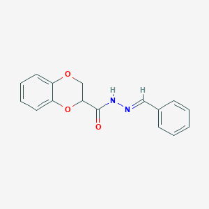 molecular formula C16H14N2O3 B5743321 N-[(E)-benzylideneamino]-2,3-dihydro-1,4-benzodioxine-3-carboxamide 