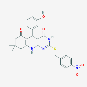 molecular formula C26H24N4O5S B5745375 5-(3-HYDROXYPHENYL)-8,8-DIMETHYL-2-{[(4-NITROPHENYL)METHYL]SULFANYL}-3H,4H,5H,6H,7H,8H,9H,10H-PYRIMIDO[4,5-B]QUINOLINE-4,6-DIONE 