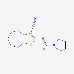 molecular formula C15H19N3S B5745474 2-[(1-PYRROLIDINYLMETHYLENE)AMINO]-5,6,7,8-TETRAHYDRO-4H-CYCLOHEPTA[B]THIOPHEN-3-YL CYANIDE 