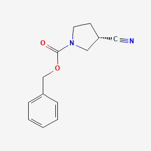 molecular formula C13H14N2O2 B574601 (S)-Benzyl 3-cyanopyrrolidine-1-carboxylate CAS No. 193693-69-5