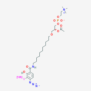 molecular formula C28H47IN5O9P B057464 1-O-(4-Azido-2-hydroxy-3-iodobenzamido)undecyl-2-O-acetyl-sn-glycero-3-phosphocholine CAS No. 122242-50-6