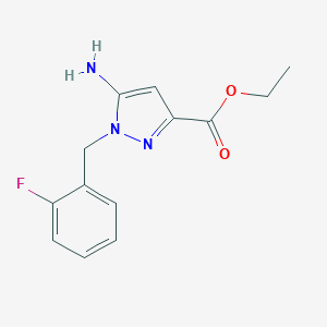 molecular formula C13H14FN3O2 B057483 ethyl 5-amino-1-(2-fluorobenzyl)-1H-pyrazole-3-carboxylate CAS No. 256504-39-9