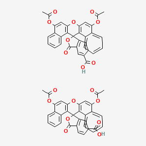 molecular formula C66H40O18 B574912 10,16-diacetyloxy-1'-oxospiro[13-oxapentacyclo[12.8.0.03,12.04,9.017,22]docosa-1(14),3(12),4,6,8,10,15,17,19,21-decaene-2,3'-2-benzofuran]-5'-carboxylic acid;10,16-diacetyloxy-3'-oxospiro[13-oxapentacyclo[12.8.0.03,12.04,9.017,22]docosa-1(14),3(12),4,6,8,10,15,17,19,21-decaene-2,1'-2-benzofuran]-5'-carboxylic acid CAS No. 163831-68-3