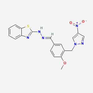 molecular formula C19H16N6O3S B5749441 N-[(E)-[4-methoxy-3-[(4-nitropyrazol-1-yl)methyl]phenyl]methylideneamino]-1,3-benzothiazol-2-amine 