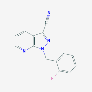 molecular formula C14H9FN4 B057495 1-(2-fluorobenzyl)-1H-pyrazolo[3,4-b]pyridine-3-carbonitrile CAS No. 256376-65-5