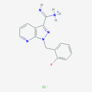 molecular formula C14H13ClFN5 B057497 1-(2-Fluoro-benzyl)-1H-pyrazolo[3,4-B]pyridine-3-carboxamidine hydrochloride CAS No. 256499-19-1