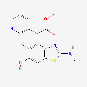 molecular formula C18H19N3O3S B575159 Methyl 2-[6-hydroxy-5,7-dimethyl-2-(methylamino)-1,3-benzothiazol-4-yl]-2-pyridin-3-ylacetate CAS No. 167889-90-9