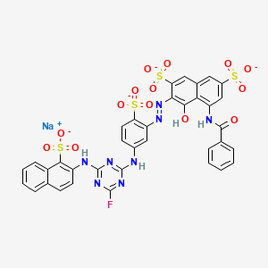 molecular formula C36H21FN8NaO14S4-3 B575172 2,7-Naphthalenedisulfonic acid, 5-(benzoylamino)-3-((5-((4-fluoro-6-((1-sulfo-2-naphthalenyl)amino)-1,3,5-triazin-2-yl)amino)-2-sulfophenyl)azo)-4-hydroxy-, tetrasodium salt CAS No. 171172-56-8