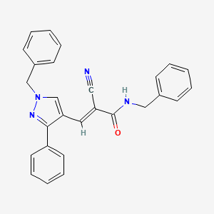 molecular formula C27H22N4O B5753037 N-benzyl-3-(1-benzyl-3-phenyl-1H-pyrazol-4-yl)-2-cyanoacrylamide 