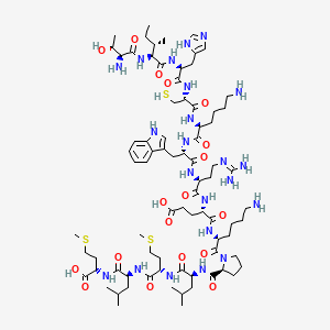 molecular formula C79H130N22O18S3 B575539 H-Thr-ile-his-cys-lys-trp-arg-glu-lys-pro-leu-met-leu-met-OH CAS No. 182917-44-8