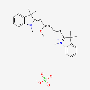 molecular formula C28H33ClN2O5 B575848 2-[4-Methoxy-5-(1,3,3-trimethyl-1,3-dihydro-2H-indol-2-ylidene)penta-1,3-dien-1-yl]-1,3,3-trimethyl-3H-indol-1-ium perchlorate CAS No. 179082-57-6