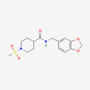 molecular formula C15H20N2O5S B5758642 N-[(2H-1,3-benzodioxol-5-yl)methyl]-1-methanesulfonylpiperidine-4-carboxamide 