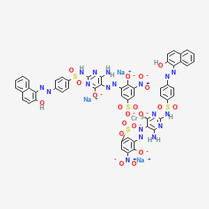 molecular formula C52H32CrN18Na3O20S4 B575890 Chromate(3-), bis(3-((6-amino-1,4-dihydro-2-(((4-((2-hydroxy-1-naphthalenyl)azo)phenyl)sulfonyl)amino)-4-(oxo-kappaO)-5-pyrimidinyl)azo-kappaN1)-4-(hydroxy-kappaO)-5-nitrobenzenesulfonato(3-))-, trisodium CAS No. 178452-72-7