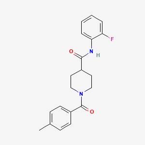 molecular formula C20H21FN2O2 B5760488 N-(2-fluorophenyl)-1-[(4-methylphenyl)carbonyl]piperidine-4-carboxamide 