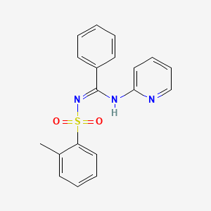 molecular formula C19H17N3O2S B5761886 N'-[(2-methylphenyl)sulfonyl]-N-(pyridin-2-yl)benzenecarboximidamide 