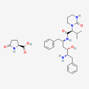 molecular formula C32H45N5O6 B576206 N-(4-amino-1-benzyl-3-hydroxy-5-phenyl-pentyl)-3-methyl-2-(2-oxo-tetrahydro-pyrimidin-1-yl)-butyramide 5-oxopyrrolidine-2-carboxylic acid CAS No. 192726-06-0