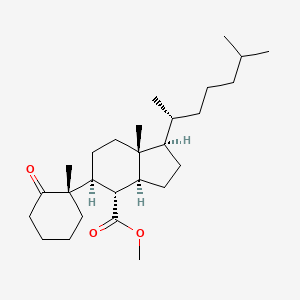 molecular formula C27H46O3 B576350 methyl (1R,3aS,4S,5S,7aR)-7a-methyl-1-[(2R)-6-methylheptan-2-yl]-5-[(1S)-1-methyl-2-oxocyclohexyl]-1,2,3,3a,4,5,6,7-octahydroindene-4-carboxylate CAS No. 1253-62-9