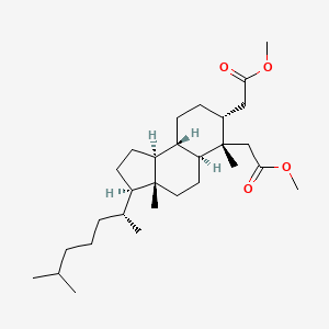molecular formula C29H50O4 B576356 methyl 2-[(3R,3aR,5aS,6S,7R,9aR,9bS)-6-(2-methoxy-2-oxoethyl)-3a,6-dimethyl-3-[(2R)-6-methylheptan-2-yl]-2,3,4,5,5a,7,8,9,9a,9b-decahydro-1H-cyclopenta[a]naphthalen-7-yl]acetate CAS No. 1180-24-1