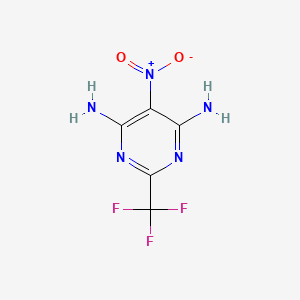 molecular formula C5H4F3N5O2 B576378 5-Nitro-2-(trifluoromethyl)pyrimidine-4,6-diamine CAS No. 1513-74-2