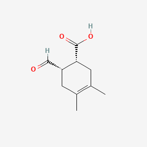molecular formula C10H14O3 B576558 (1R,6S)-6-formyl-3,4-dimethylcyclohex-3-ene-1-carboxylic acid CAS No. 14250-38-5