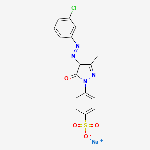 molecular formula C16H12ClN4NaO4S B576630 Sodium 4-(4-((3-chlorophenyl)azo)-3-methyl-5-oxo-2-pyrazolin-1-yl)benzenesulphonate CAS No. 10430-57-6