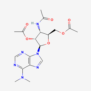 molecular formula C18H24N6O6 B576667 Adenosine, 3'-acetamido-3'-deoxy-N,N-dimethyl-, 2',5'-diacetate CAS No. 13347-33-6