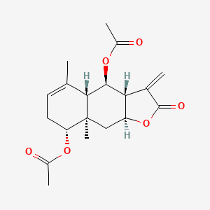 molecular formula C19H24O6 B576751 [(3aR,4R,4aS,8R,8aR,9aS)-4-acetyloxy-5,8a-dimethyl-3-methylidene-2-oxo-4,4a,7,8,9,9a-hexahydro-3aH-benzo[f][1]benzofuran-8-yl] acetate CAS No. 13962-21-5