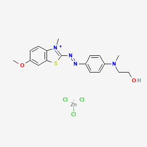molecular formula C18H21Cl3N4O2SZn B576839 Benzothiazolium, 2-((4-((2-hydroxyethyl)methylamino)phenyl)azo)-6-methoxy-3-methyl-, trichlorozincate(1-) CAS No. 14970-40-2