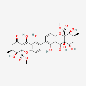 molecular formula C32H32O15 B576936 methyl (3S,4S,4aR)-7-[(5S,6S,8S,8aR,10aS)-1,5,8,8a-tetrahydroxy-10a-methoxycarbonyl-6-methyl-9-oxo-5,6,7,8-tetrahydroxanthen-2-yl]-4,8,9-trihydroxy-3-methyl-1-oxo-3,4-dihydro-2H-xanthene-4a-carboxylate CAS No. 15140-37-1