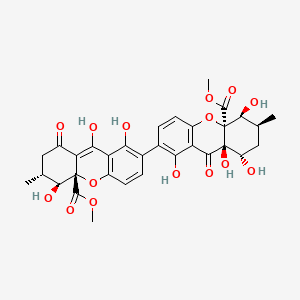 molecular formula C32H32O15 B577098 methyl (3R,4S,4aS)-7-[(5S,6S,8S,8aR,10aS)-1,5,8,8a-tetrahydroxy-10a-methoxycarbonyl-6-methyl-9-oxo-5,6,7,8-tetrahydroxanthen-2-yl]-4,8,9-trihydroxy-3-methyl-1-oxo-3,4-dihydro-2H-xanthene-4a-carboxylate CAS No. 14153-18-5