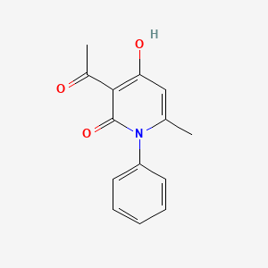 molecular formula C14H13NO3 B577194 2(1H)-Pyridinone, 3-acetyl-4-hydroxy-6-methyl-1-phenyl- CAS No. 13959-06-3