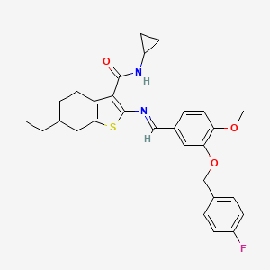 molecular formula C29H31FN2O3S B5773569 N-cyclopropyl-6-ethyl-2-{[(E)-{3-[(4-fluorobenzyl)oxy]-4-methoxyphenyl}methylidene]amino}-4,5,6,7-tetrahydro-1-benzothiophene-3-carboxamide 