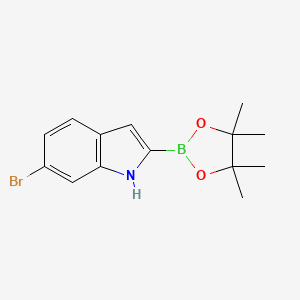 molecular formula C14H17BBrNO2 B577410 6-Bromo-2-(4,4,5,5-tetramethyl-1,3,2-dioxaborolan-2-YL)-1H-indole CAS No. 1218791-00-4