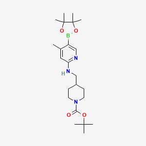 molecular formula C23H38BN3O4 B577603 Tert-butyl 4-((4-methyl-5-(4,4,5,5-tetramethyl-[1,3,2]dioxaborolan-2-yl)pyridin-2-ylamino)methyl)piperidine-1-carboxylate CAS No. 1353718-72-5