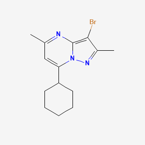 molecular formula C14H18BrN3 B577680 3-Bromo-7-cyclohexyl-2,5-dimethylpyrazolo[1,5-a]pyrimidine CAS No. 1263286-18-5