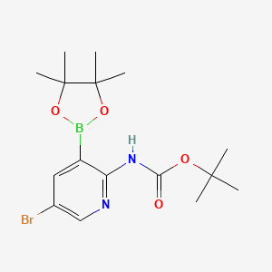 molecular formula C16H24BBrN2O4 B577803 tert-Butyl (5-bromo-3-(4,4,5,5-tetramethyl-1,3,2-dioxaborolan-2-yl)pyridin-2-yl)carbamate CAS No. 1263142-42-2