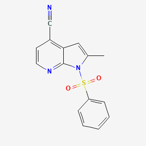 molecular formula C15H11N3O2S B577844 2-Methyl-1-(phenylsulfonyl)-1H-pyrrolo[2,3-b]pyridine-4-carbonitrile CAS No. 1227268-51-0
