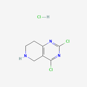 molecular formula C7H8Cl3N3 B577872 2,4-二氯-5,6,7,8-四氢吡啶并[4,3-d]嘧啶盐酸盐 CAS No. 1208901-69-2