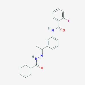 molecular formula C22H24FN3O2 B5778728 N-{3-[N-(cyclohexylcarbonyl)ethanehydrazonoyl]phenyl}-2-fluorobenzamide 