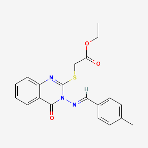 molecular formula C20H19N3O3S B5778920 ETHYL 2-[(3-{[(E)-1-(4-METHYLPHENYL)METHYLIDENE]AMINO}-4-OXO-3,4-DIHYDRO-2-QUINAZOLINYL)SULFANYL]ACETATE 