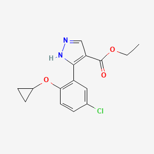 molecular formula C15H15ClN2O3 B577957 ethyl 3-(5-chloro-2-cyclopropoxyphenyl)-1H-pyrazole-4-carboxylate CAS No. 1260169-32-1
