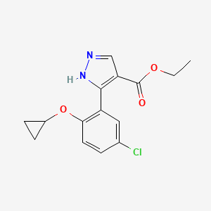 molecular formula C15H15ClN2O3 B577957 ethyl 5-(5-chloro-2-cyclopropyloxyphenyl)-1H-pyrazole-4-carboxylate CAS No. 1260169-32-1