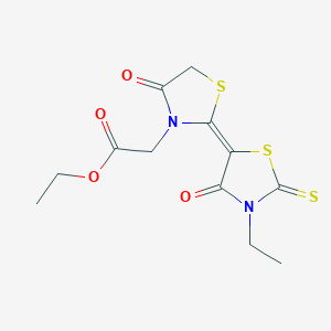molecular formula C12H14N2O4S3 B577965 3-Thiazolidineacetic acid, 2-(3-ethyl-4-oxo-2-thioxo-5-thiazolidinylidene)-4-oxo-, ethyl ester CAS No. 1309456-13-0