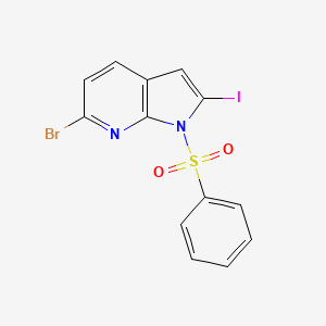 molecular formula C13H8BrIN2O2S B578025 6-Bromo-2-iodo-1-(phenylsulfonyl)-1H-pyrrolo[2,3-b]pyridine CAS No. 1227270-17-8