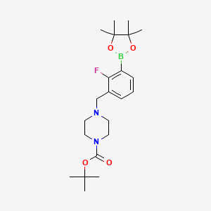 molecular formula C22H34BFN2O4 B578086 Tert-butyl 4-[[2-fluoro-3-(4,4,5,5-tetramethyl-1,3,2-dioxaborolan-2-yl)phenyl]methyl]piperazine-1-carboxylate CAS No. 1256360-53-8