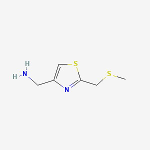 molecular formula C6H10N2S2 B578122 ({2-[(Methylthio)methyl]-1,3-thiazol-4-yl}methyl)amine CAS No. 1210255-77-8