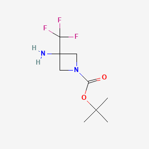 molecular formula C9H15F3N2O2 B578129 叔丁基 3-氨基-3-(三氟甲基)氮杂环丁烷-1-羧酸酯 CAS No. 1258652-24-2