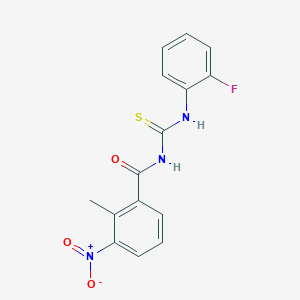 molecular formula C15H12FN3O3S B5781298 N-[(2-fluorophenyl)carbamothioyl]-2-methyl-3-nitrobenzamide 